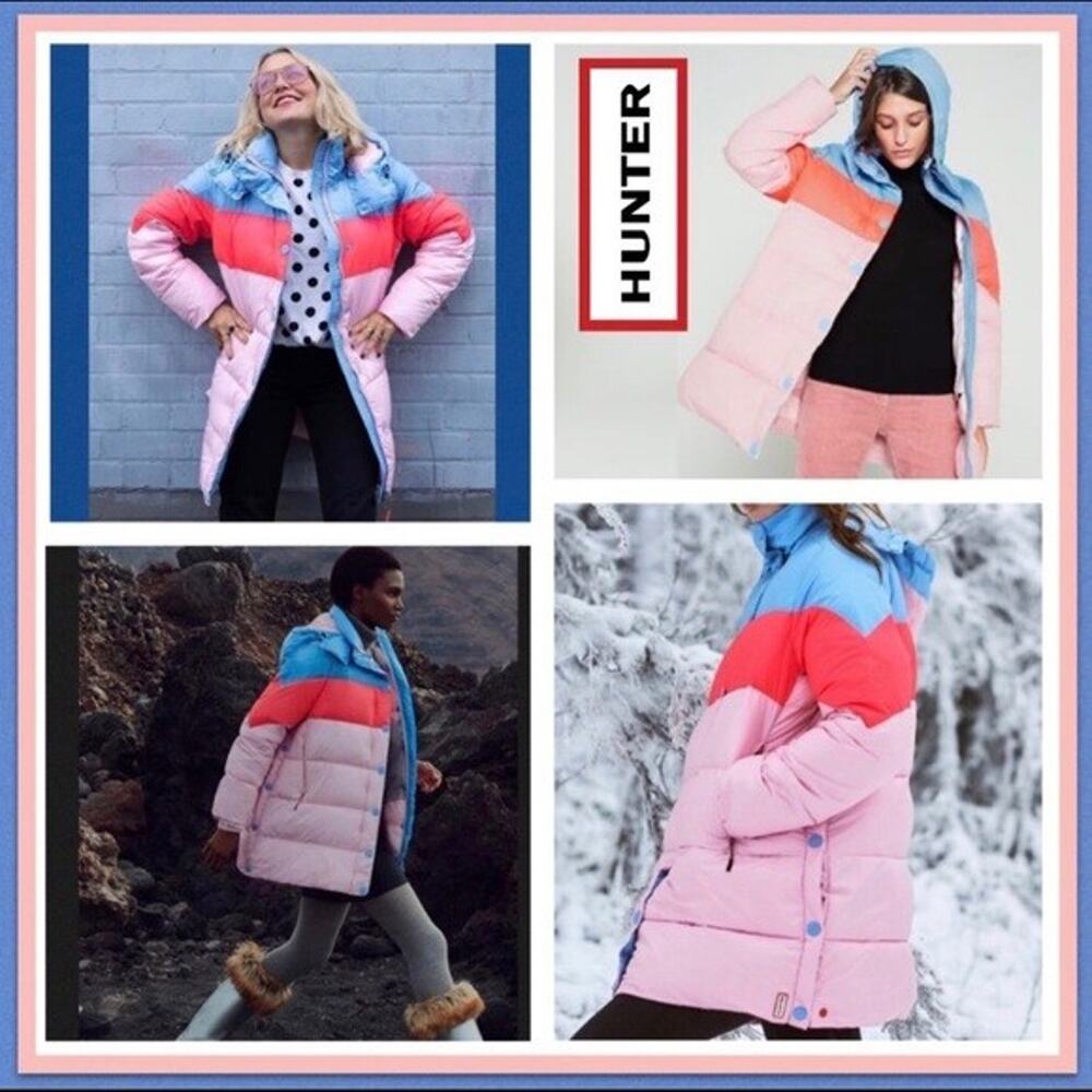 Hunter Original Colorblock Puffer Coat XL Vivid Blue/Hyper Pink/Mist Pink~NWT